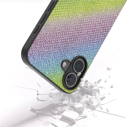 For iPhone 16 Case Black Edge PU+PC+TPU Phone Cover Rhinestone Texture