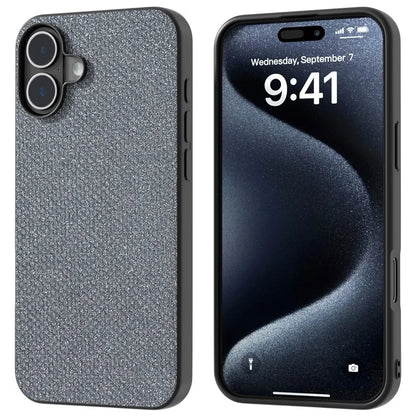 For iPhone 16 Case Black Edge PU+PC+TPU Phone Cover Rhinestone Texture
