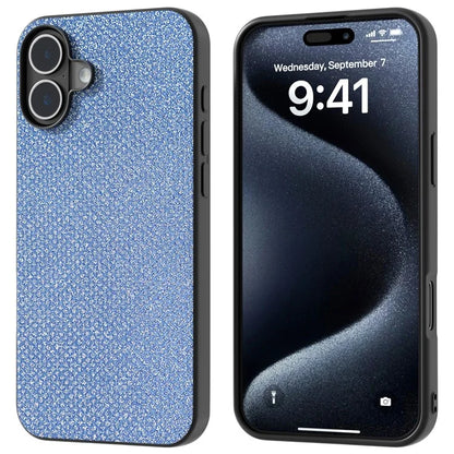 For iPhone 16 Case Black Edge PU+PC+TPU Phone Cover Rhinestone Texture