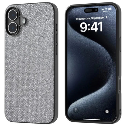 For iPhone 16 Case Black Edge PU+PC+TPU Phone Cover Rhinestone Texture