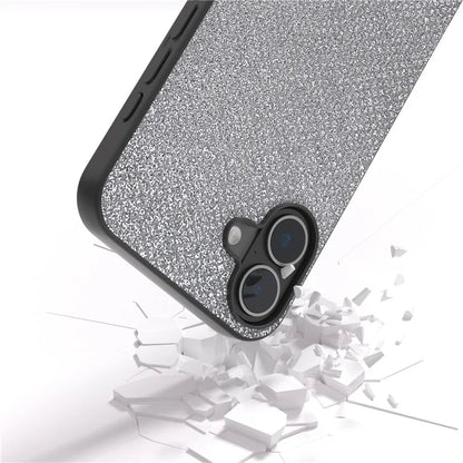 For iPhone 16 Case Black Edge PU+PC+TPU Phone Cover Rhinestone Texture