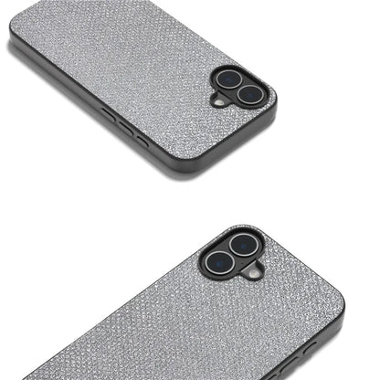 For iPhone 16 Case Black Edge PU+PC+TPU Phone Cover Rhinestone Texture