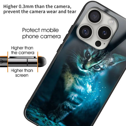 For iPhone 16 Pro Max Case Pattern Printed Tempered Glass+TPU Lightweight Phone Cover
