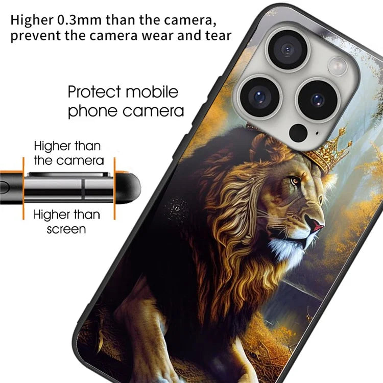 For iPhone 16 Pro Max Case Pattern Printed Tempered Glass+TPU Lightweight Phone Cover