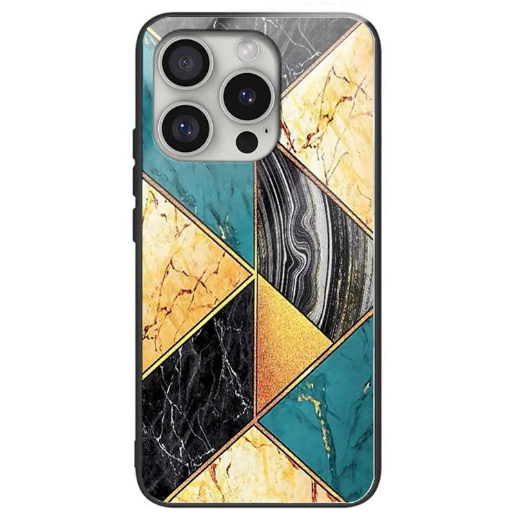 For iPhone 16 Pro Case Pattern Printed Tempered Glass+TPU Protective Phone Cover
