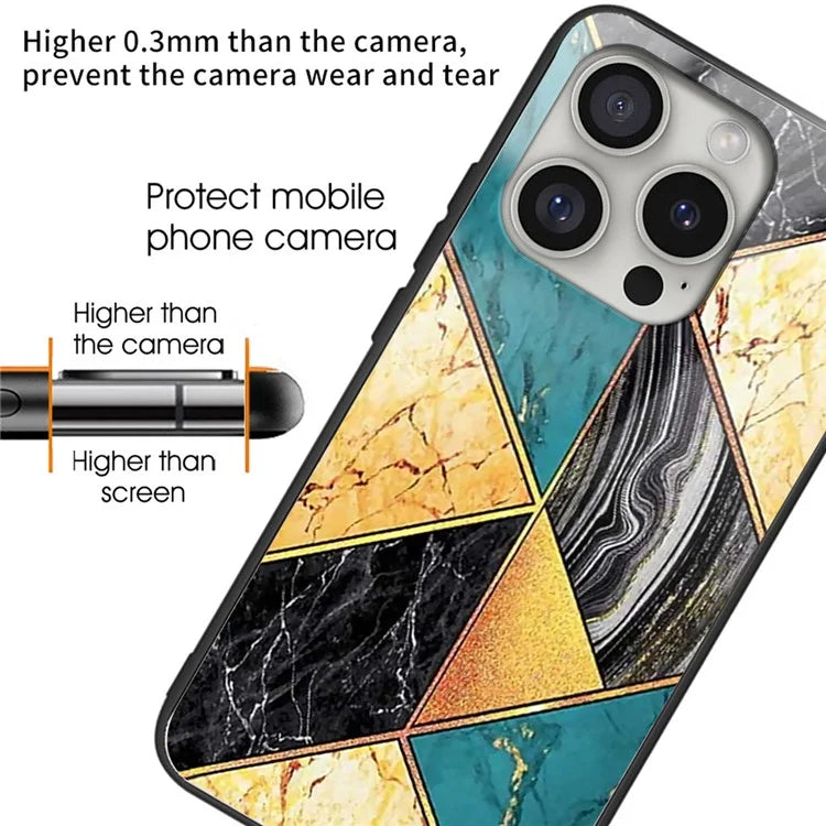 For iPhone 16 Pro Case Pattern Printed Tempered Glass+TPU Protective Phone Cover