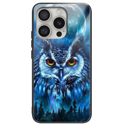 For iPhone 16 Pro Case Pattern Printed Tempered Glass+TPU Protective Phone Cover
