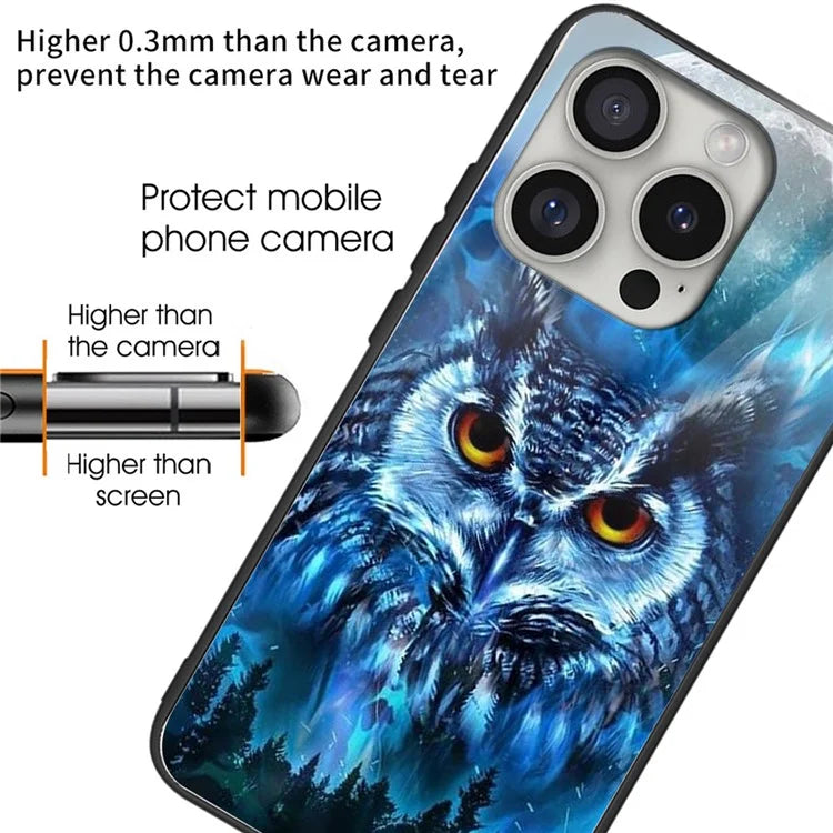 For iPhone 16 Pro Case Pattern Printed Tempered Glass+TPU Protective Phone Cover