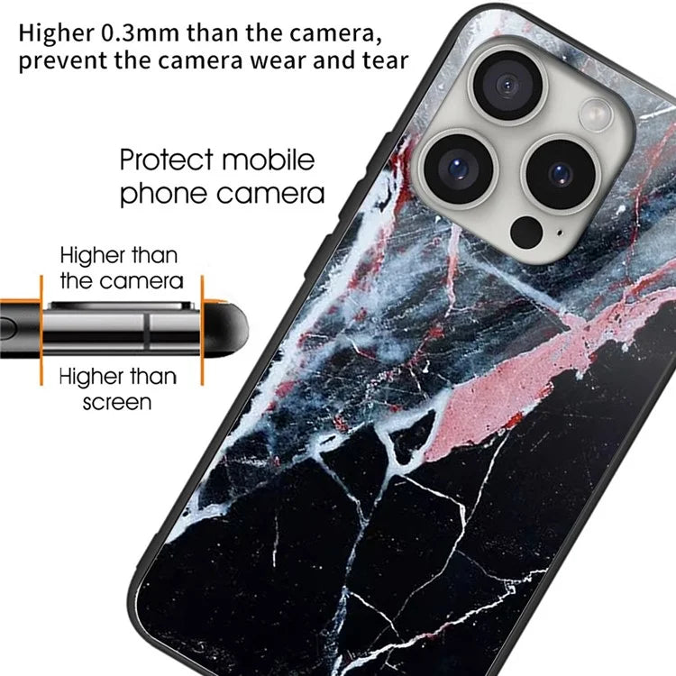 For iPhone 16 Pro Case Pattern Printed Tempered Glass+TPU Protective Phone Cover