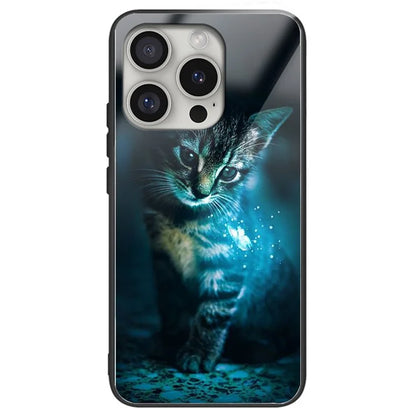 For iPhone 16 Pro Case Pattern Printed Tempered Glass+TPU Protective Phone Cover