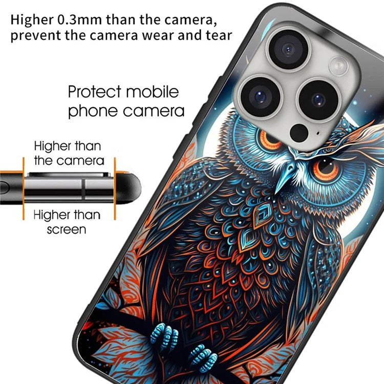 For iPhone 16 Pro Case Pattern Printed Tempered Glass+TPU Protective Phone Cover