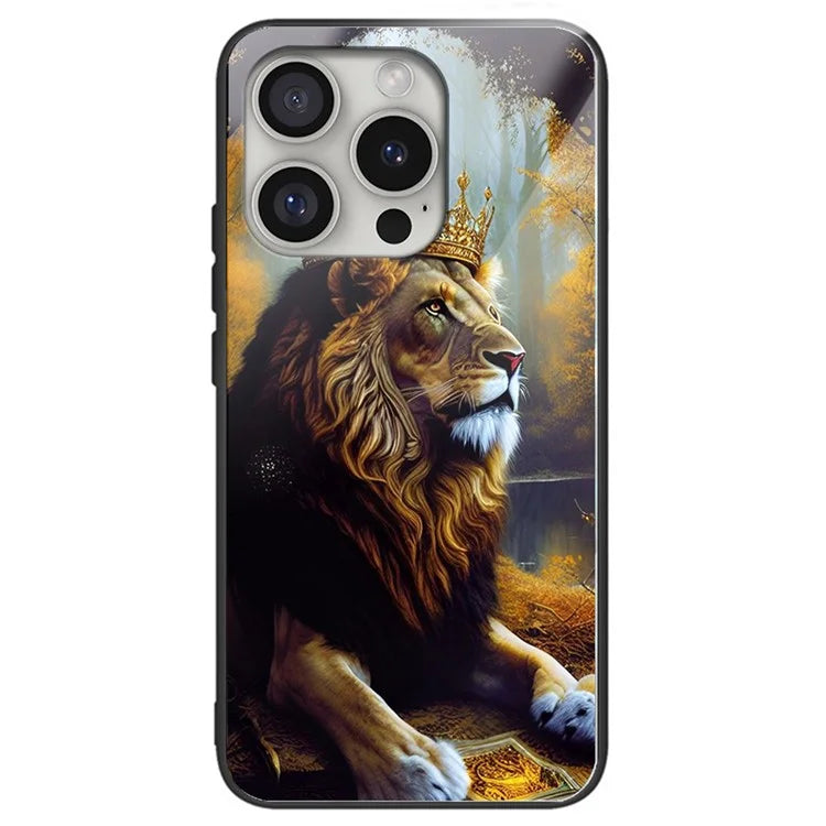For iPhone 16 Pro Case Pattern Printed Tempered Glass+TPU Protective Phone Cover