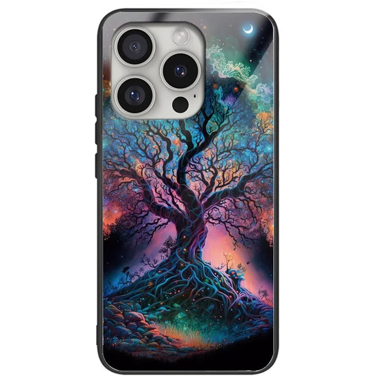 For iPhone 16 Pro Case Pattern Printed Tempered Glass+TPU Protective Phone Cover