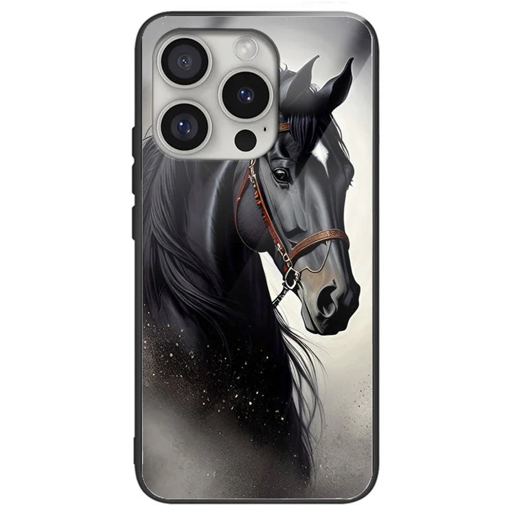 For iPhone 16 Pro Case Pattern Printed Tempered Glass+TPU Protective Phone Cover