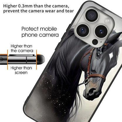 For iPhone 16 Pro Case Pattern Printed Tempered Glass+TPU Protective Phone Cover