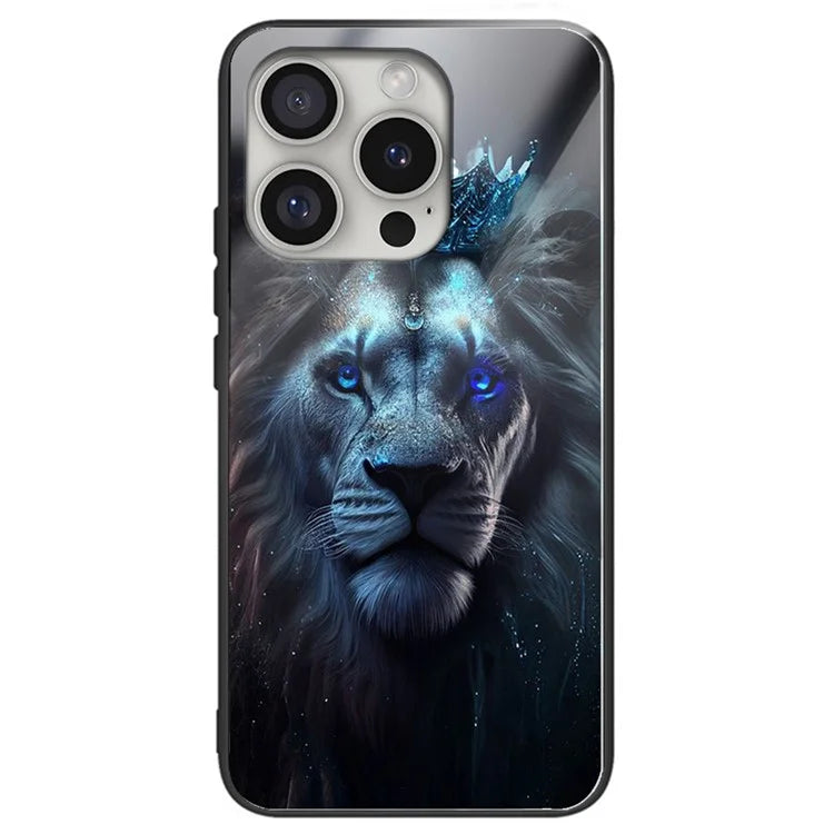 For iPhone 16 Pro Case Pattern Printed Tempered Glass+TPU Protective Phone Cover