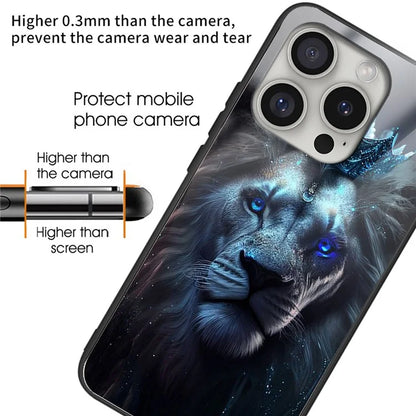 For iPhone 16 Pro Case Pattern Printed Tempered Glass+TPU Protective Phone Cover