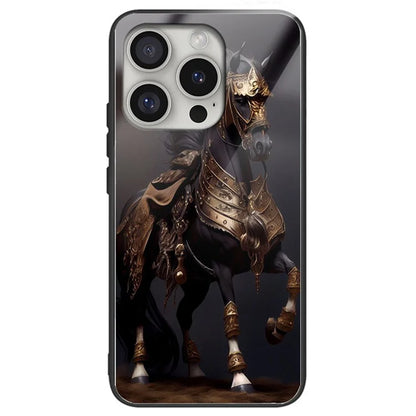For iPhone 16 Pro Case Pattern Printed Tempered Glass+TPU Protective Phone Cover