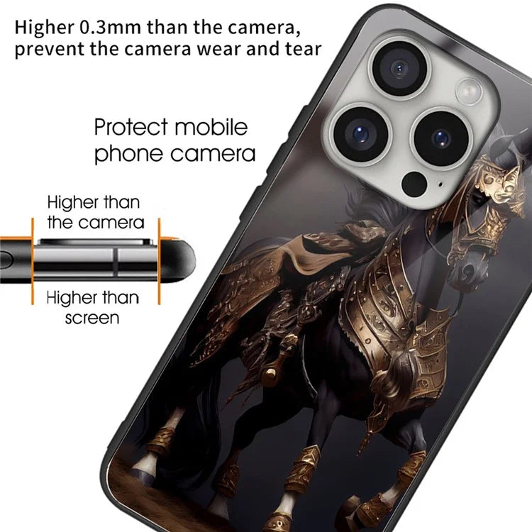 For iPhone 16 Pro Case Pattern Printed Tempered Glass+TPU Protective Phone Cover
