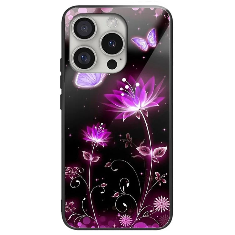 For iPhone 16 Pro Case Pattern Printed Tempered Glass+TPU Protective Phone Cover