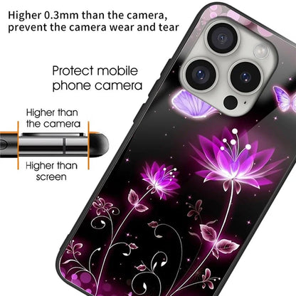 For iPhone 16 Pro Case Pattern Printed Tempered Glass+TPU Protective Phone Cover