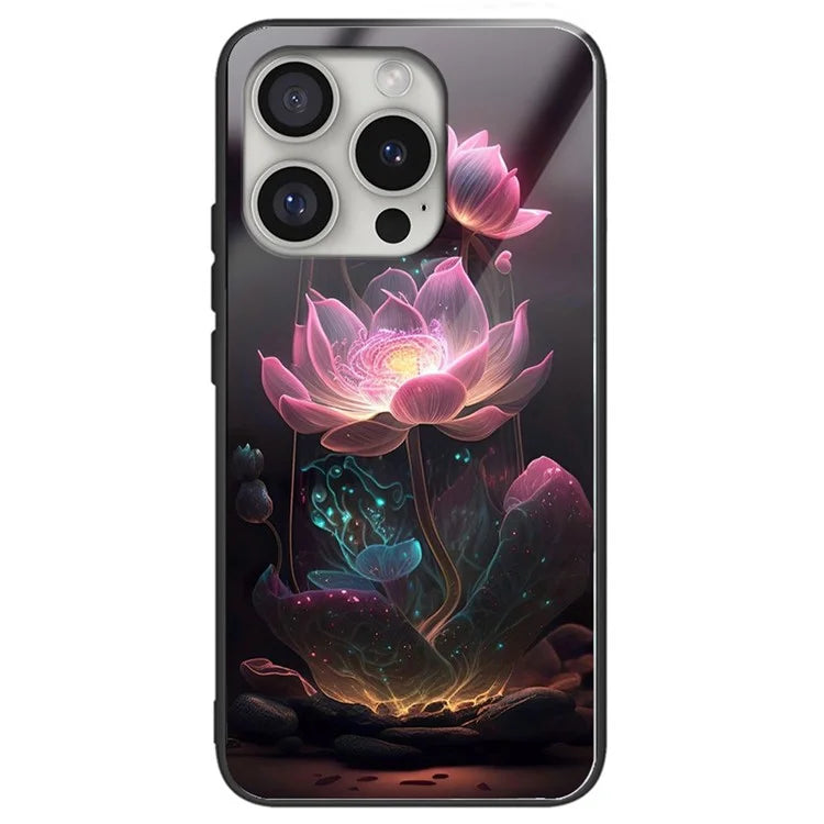 For iPhone 16 Pro Case Pattern Printed Tempered Glass+TPU Protective Phone Cover