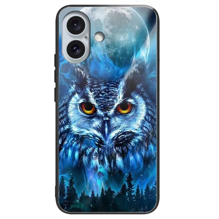 For iPhone 16 Case Lightweight Tempered Glass Back TPU Phone Cover Pattern Printed
