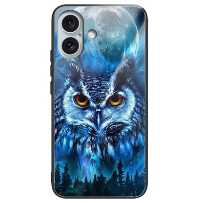 For iPhone 16 Case Lightweight Tempered Glass Back TPU Phone Cover Pattern Printed