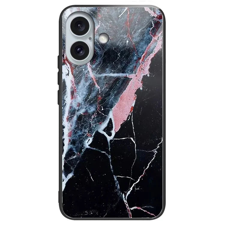 For iPhone 16 Case Lightweight Tempered Glass Back TPU Phone Cover Pattern Printed