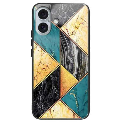For iPhone 16 Case Lightweight Tempered Glass Back TPU Phone Cover Pattern Printed