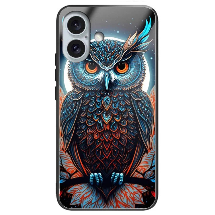 For iPhone 16 Case Lightweight Tempered Glass Back TPU Phone Cover Pattern Printed