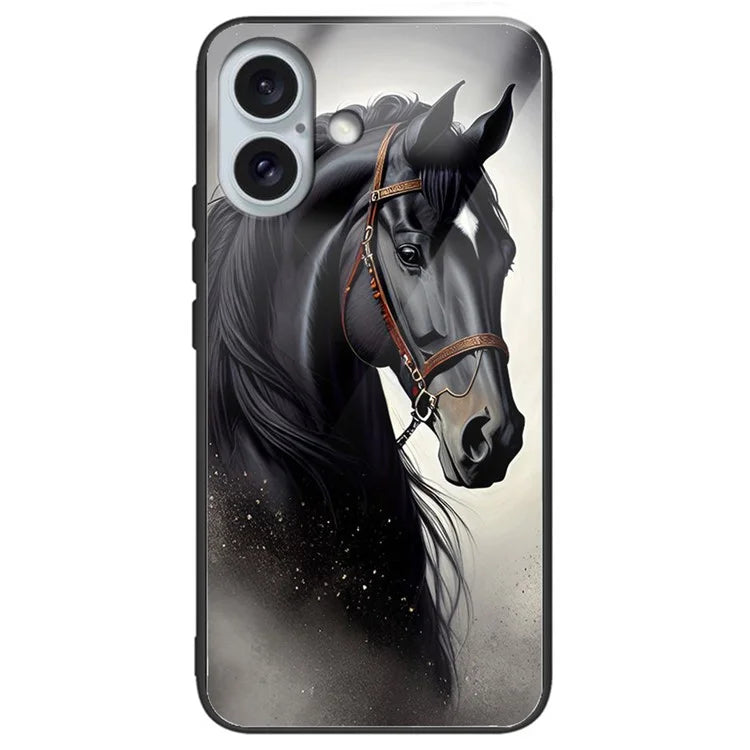 For iPhone 16 Case Lightweight Tempered Glass Back TPU Phone Cover Pattern Printed