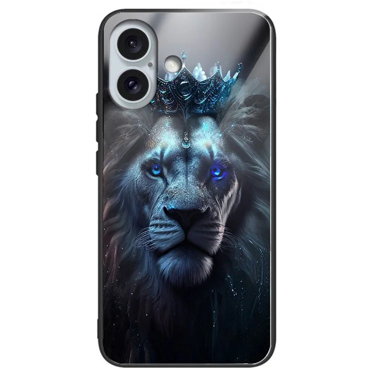 For iPhone 16 Case Lightweight Tempered Glass Back TPU Phone Cover Pattern Printed