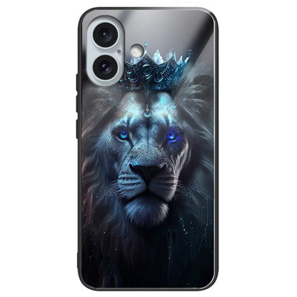 For iPhone 16 Case Lightweight Tempered Glass Back TPU Phone Cover Pattern Printed