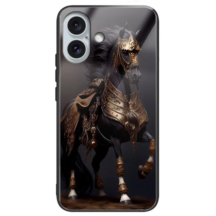 For iPhone 16 Case Lightweight Tempered Glass Back TPU Phone Cover Pattern Printed