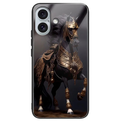 For iPhone 16 Case Lightweight Tempered Glass Back TPU Phone Cover Pattern Printed