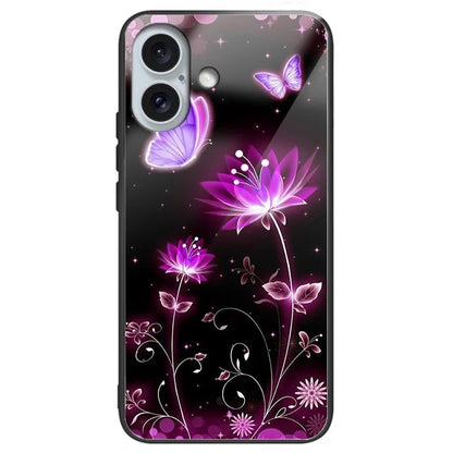 For iPhone 16 Case Lightweight Tempered Glass Back TPU Phone Cover Pattern Printed