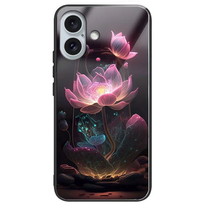 For iPhone 16 Case Lightweight Tempered Glass Back TPU Phone Cover Pattern Printed