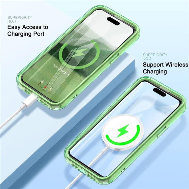For iPhone 16 Pro Magnetic Case PC+TPU+PET Drop-Proof Clear Phone Cover