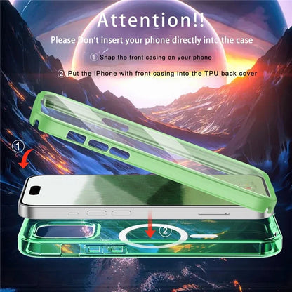 For iPhone 16 Pro Magnetic Case PC+TPU+PET Drop-Proof Clear Phone Cover