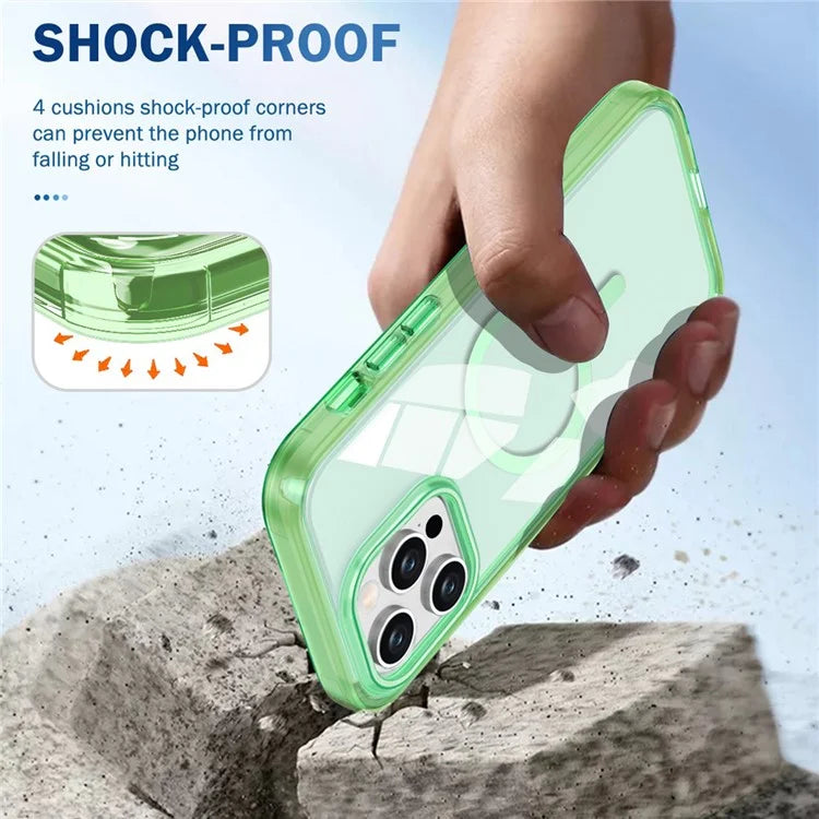For iPhone 16 Pro Magnetic Case PC+TPU+PET Drop-Proof Clear Phone Cover