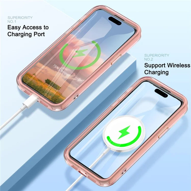 For iPhone 16 Pro Magnetic Case PC+TPU+PET Drop-Proof Clear Phone Cover