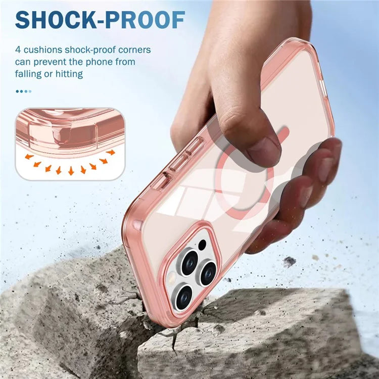 For iPhone 16 Pro Magnetic Case PC+TPU+PET Drop-Proof Clear Phone Cover
