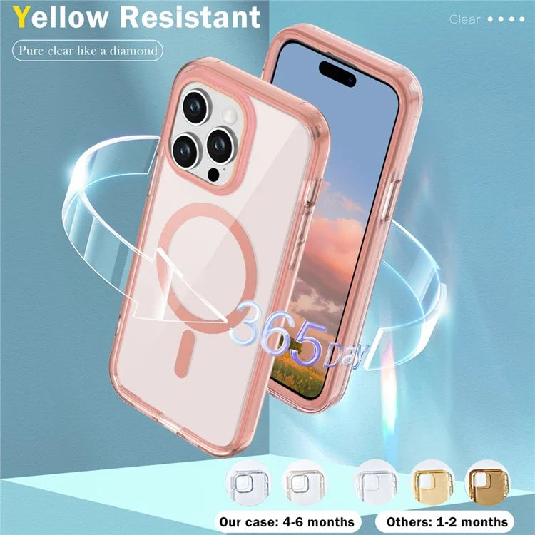 For iPhone 16 Pro Magnetic Case PC+TPU+PET Drop-Proof Clear Phone Cover