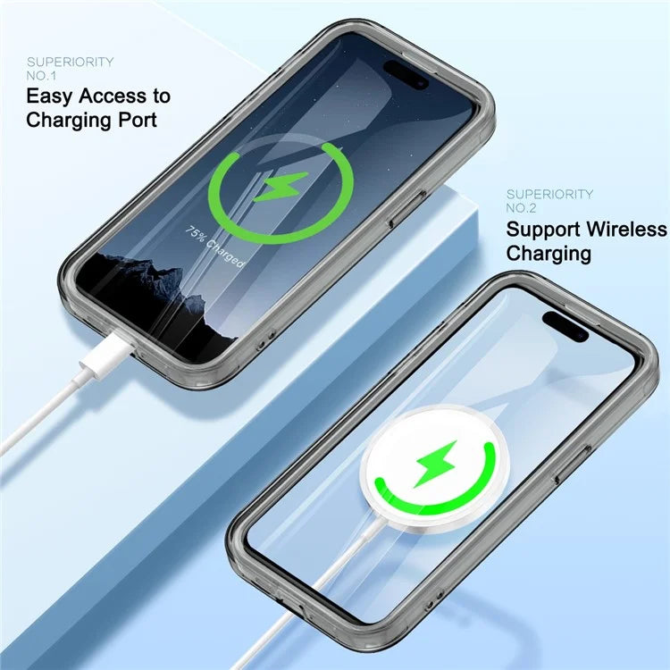 For iPhone 16 Pro Magnetic Case PC+TPU+PET Drop-Proof Clear Phone Cover