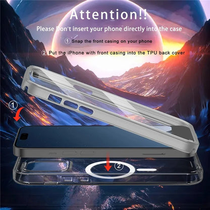 For iPhone 16 Pro Magnetic Case PC+TPU+PET Drop-Proof Clear Phone Cover