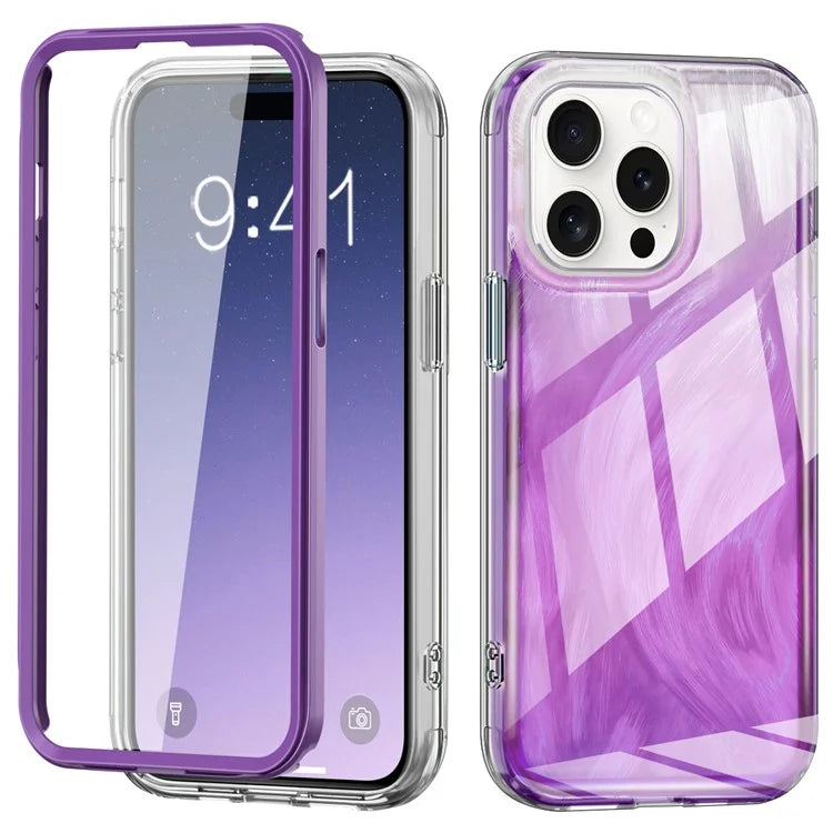 For iPhone 16 Pro Case Gradient Feather Pattern Camera Protection Phone Cover