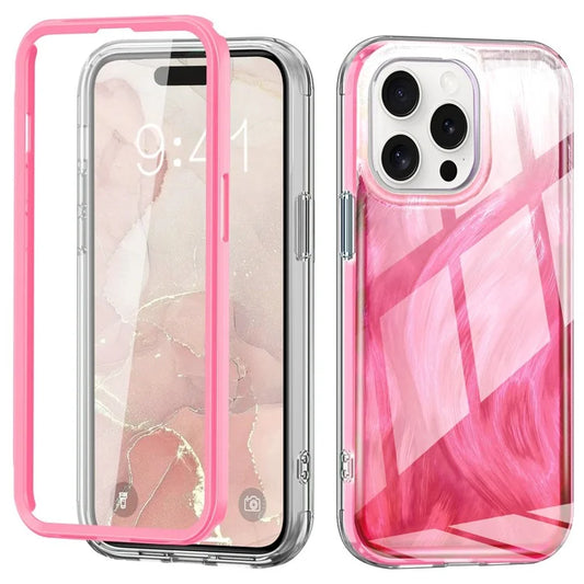 For iPhone 16 Pro Max Case Gradient Feather Pattern PC+TPU Phone Cover Built-In PET Screen Film
