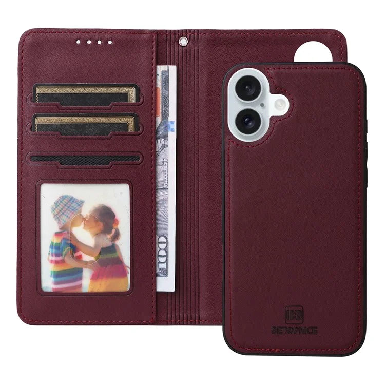 BETOPNICE 005 For iPhone 16 Plus Case PU Leather Detachable Phone Cover