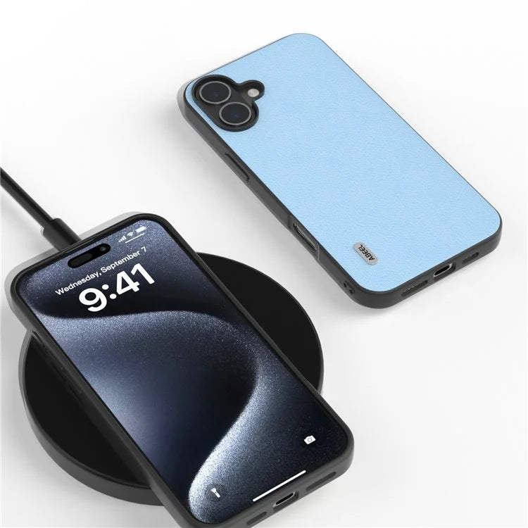 ABEEL For iPhone 16 Plus Case Anti-Scratch Genuine Cow Leather Back Phone Cover